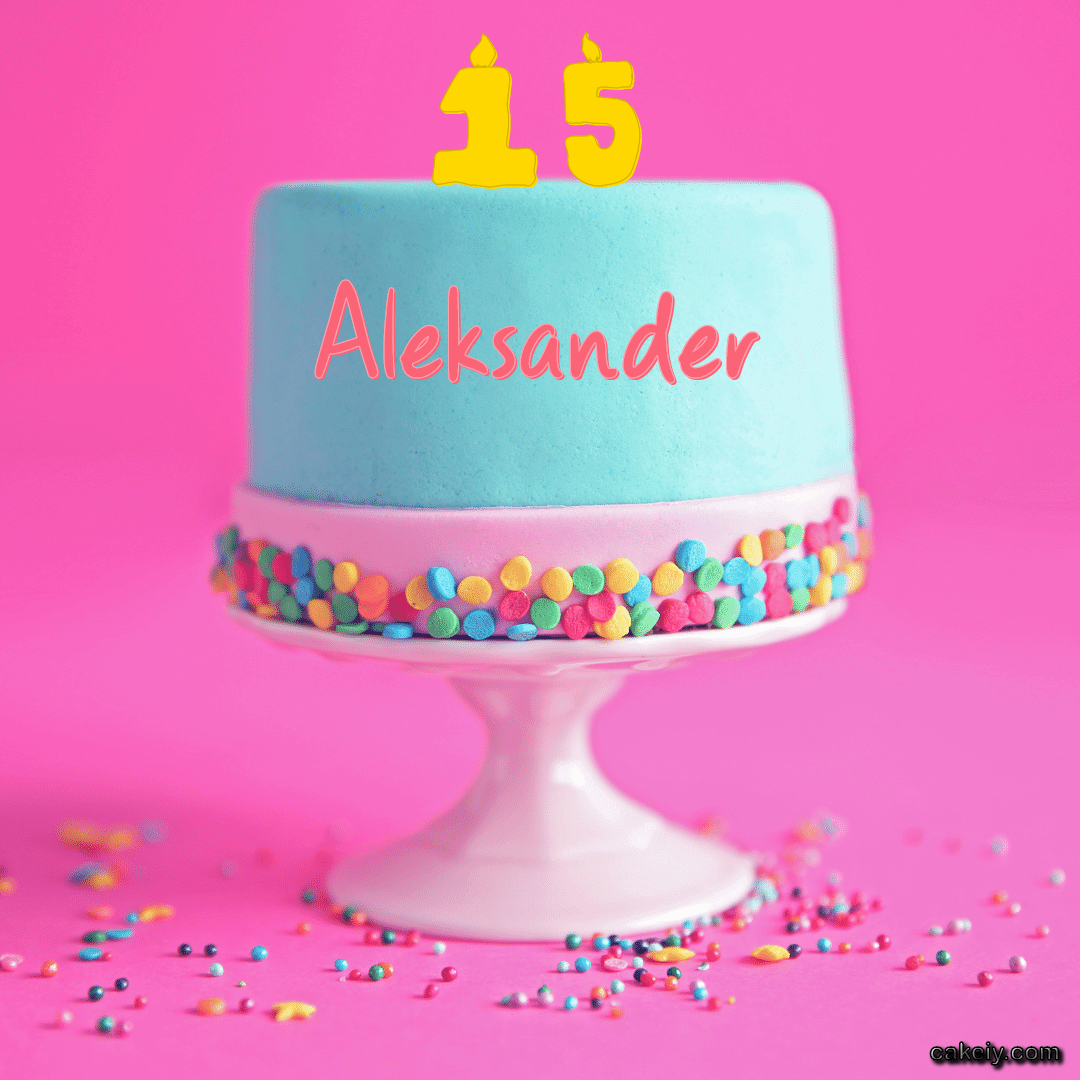 Blue Fondant Cake with Pink BG for Aleksander