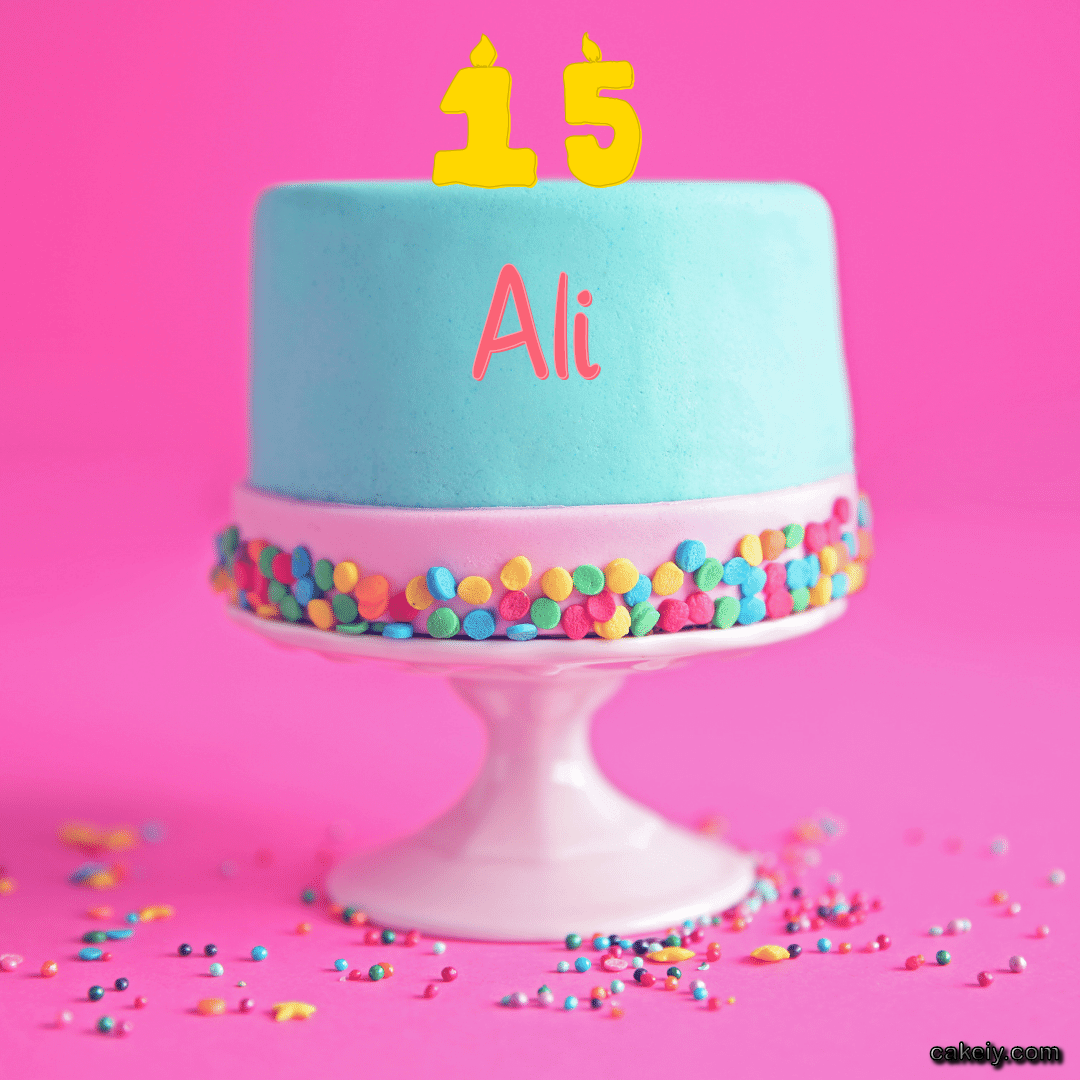 Blue Fondant Cake with Pink BG for Ali