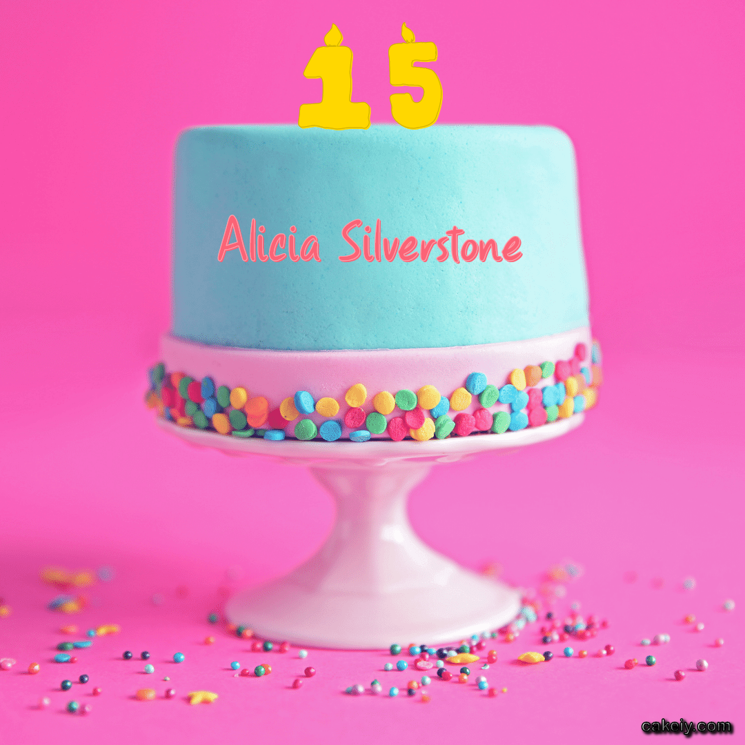 Blue Fondant Cake with Pink BG for Alicia Silverstone