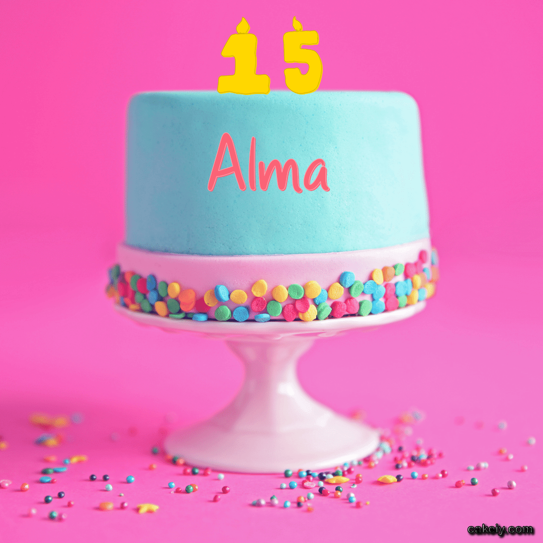 Blue Fondant Cake with Pink BG for Alma
