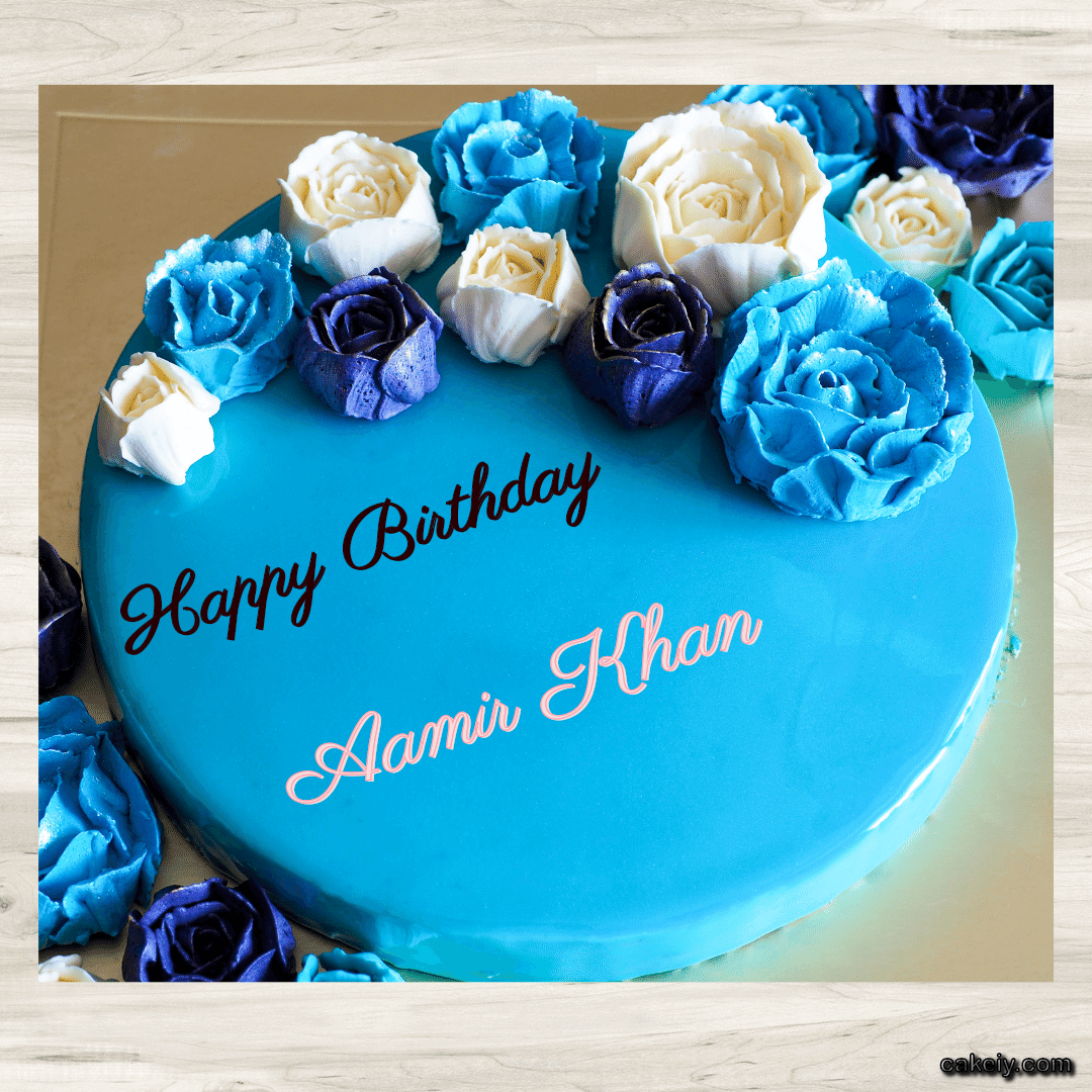 Vivid Cerulean Cake with Flowers for Aamir Khan