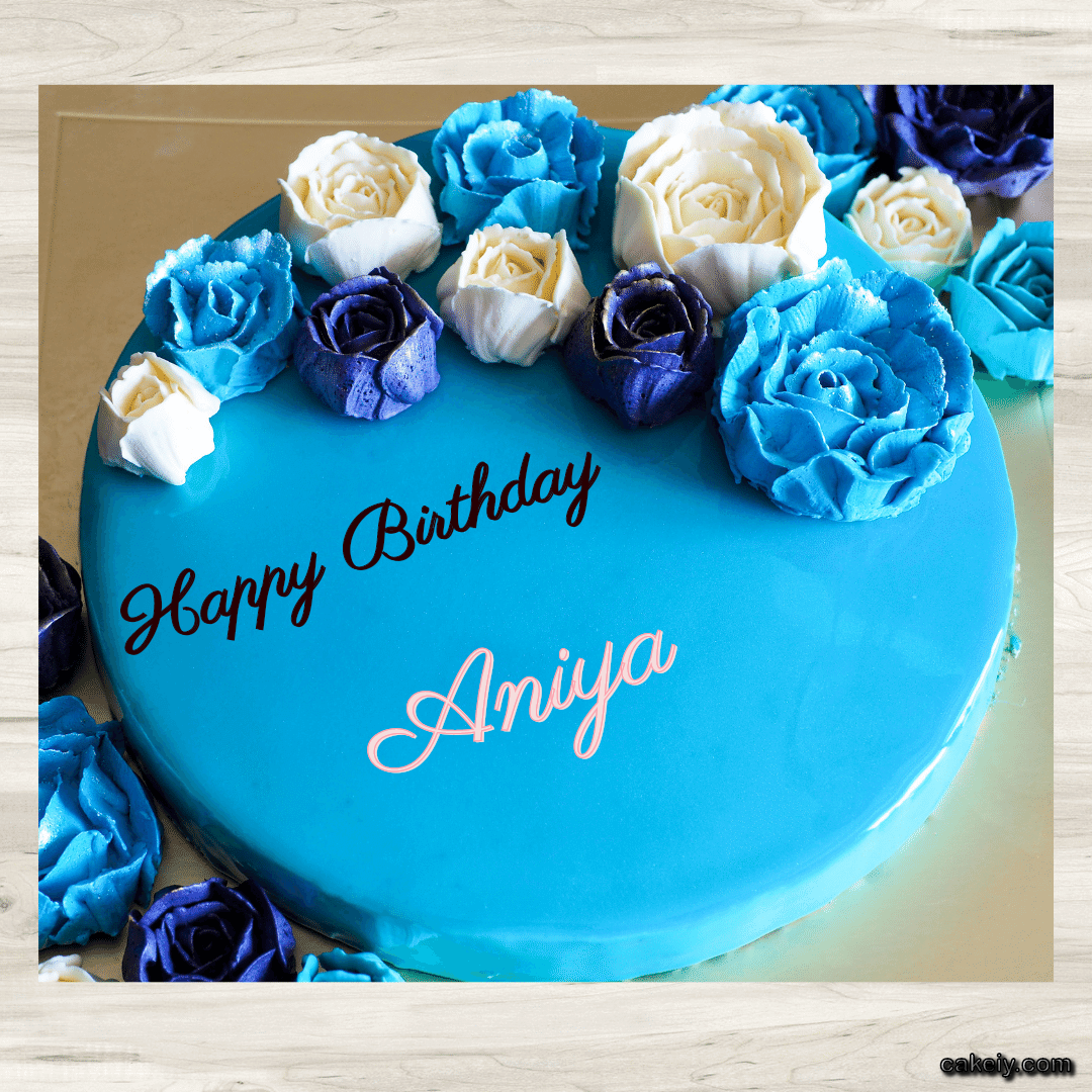 Vivid Cerulean Cake with Flowers for Aniya