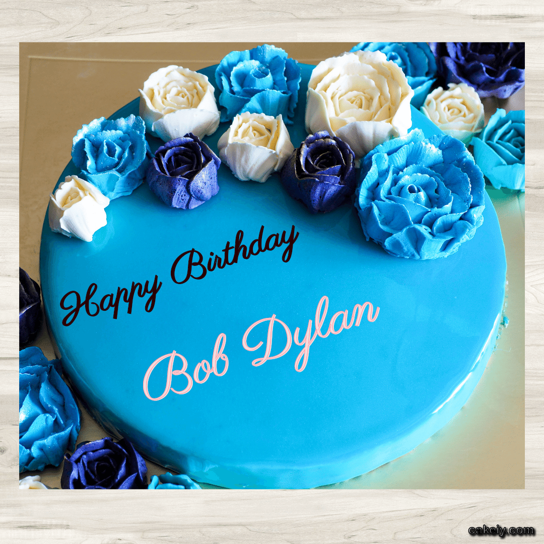 Vivid Cerulean Cake with Flowers for Bob Dylan