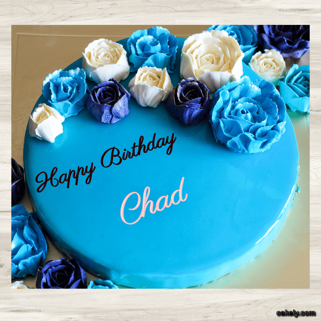 Vivid Cerulean Cake with Flowers for Chad