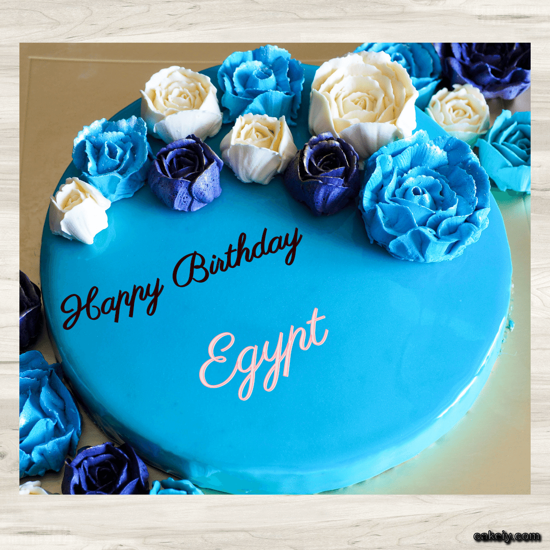 Vivid Cerulean Cake with Flowers for Egypt