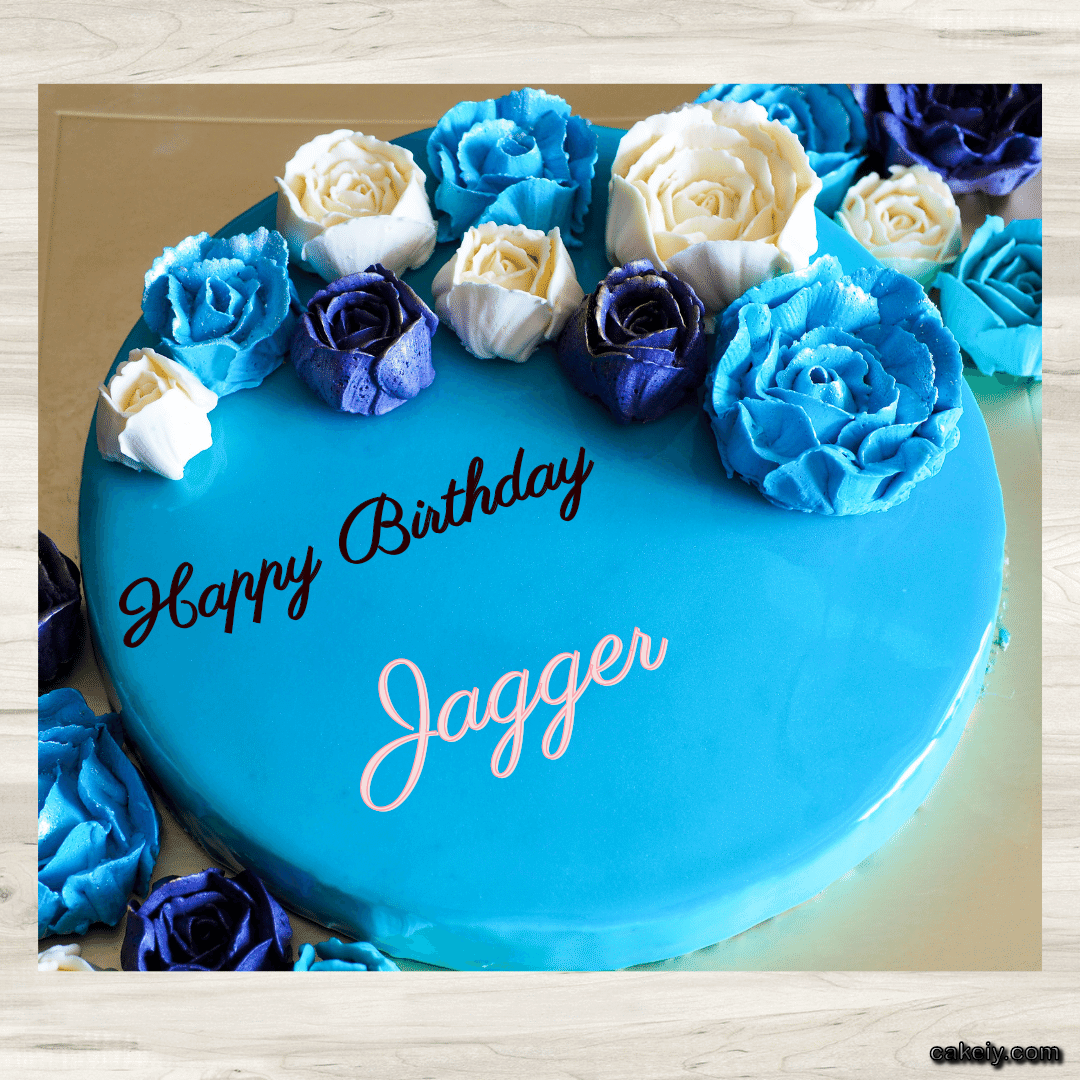 Vivid Cerulean Cake with Flowers for Jagger