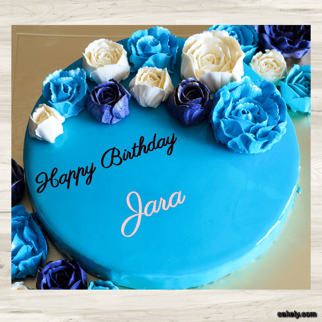 Vivid Cerulean Cake with Flowers for Jara