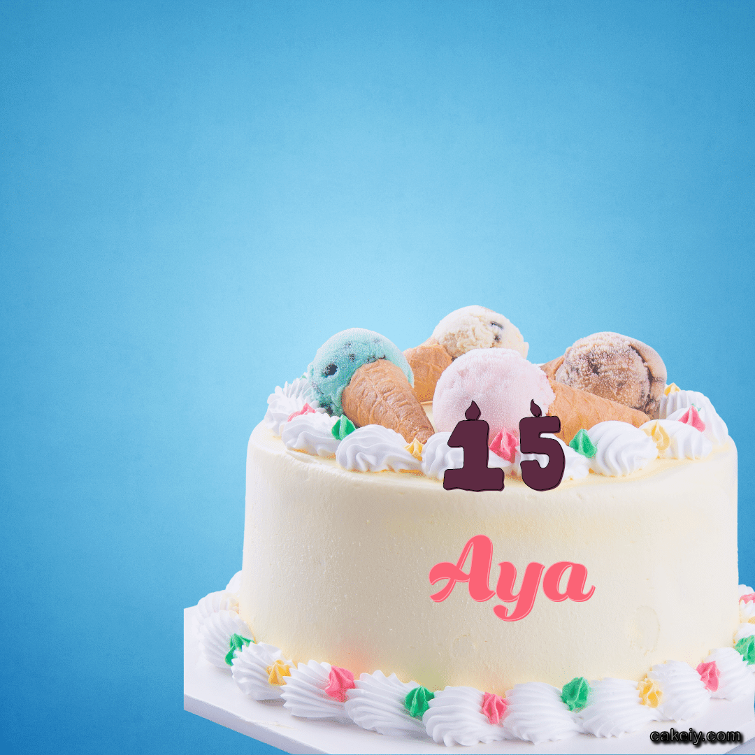 White Cake with Ice Cream Top for Aya