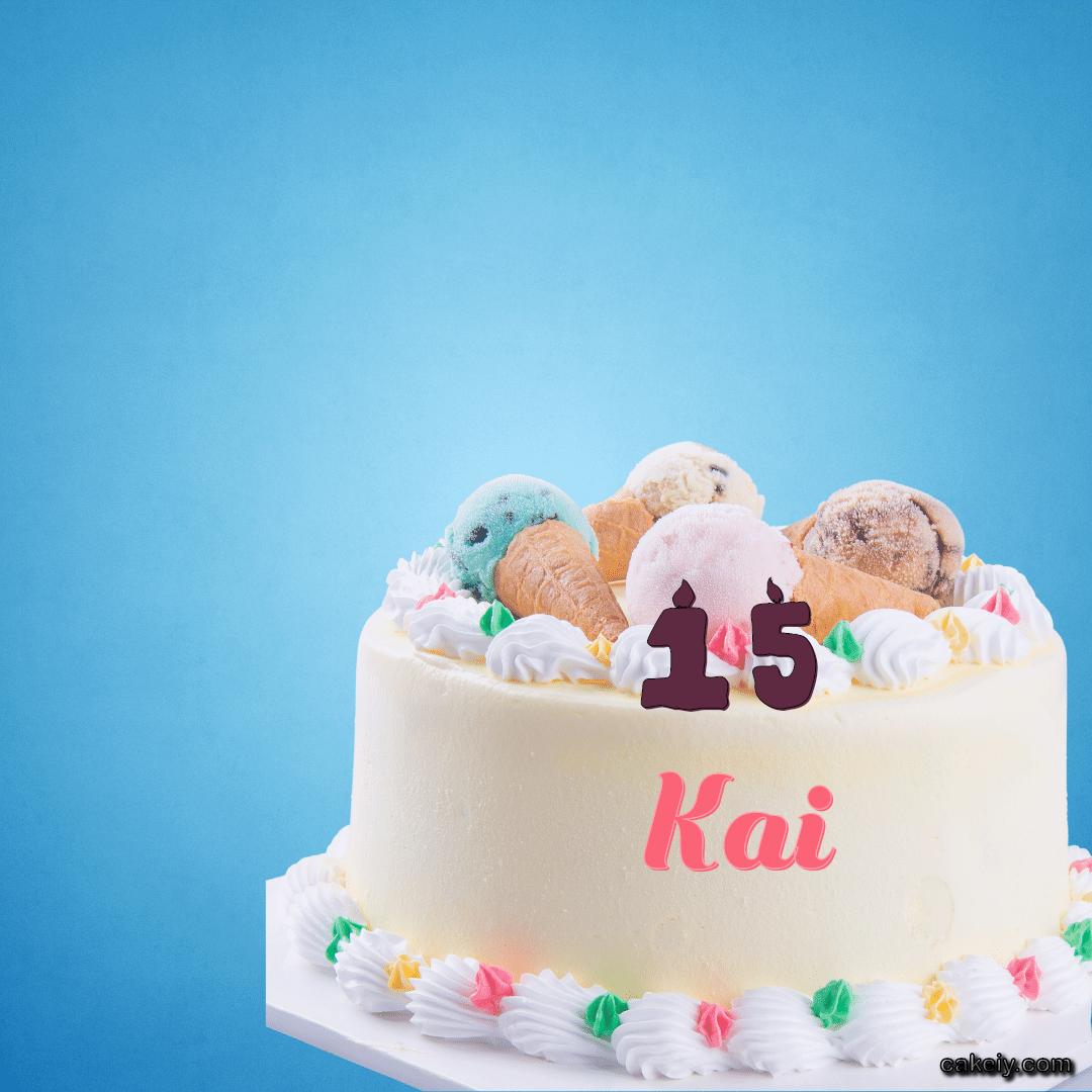 White Cake with Ice Cream Top for Kai