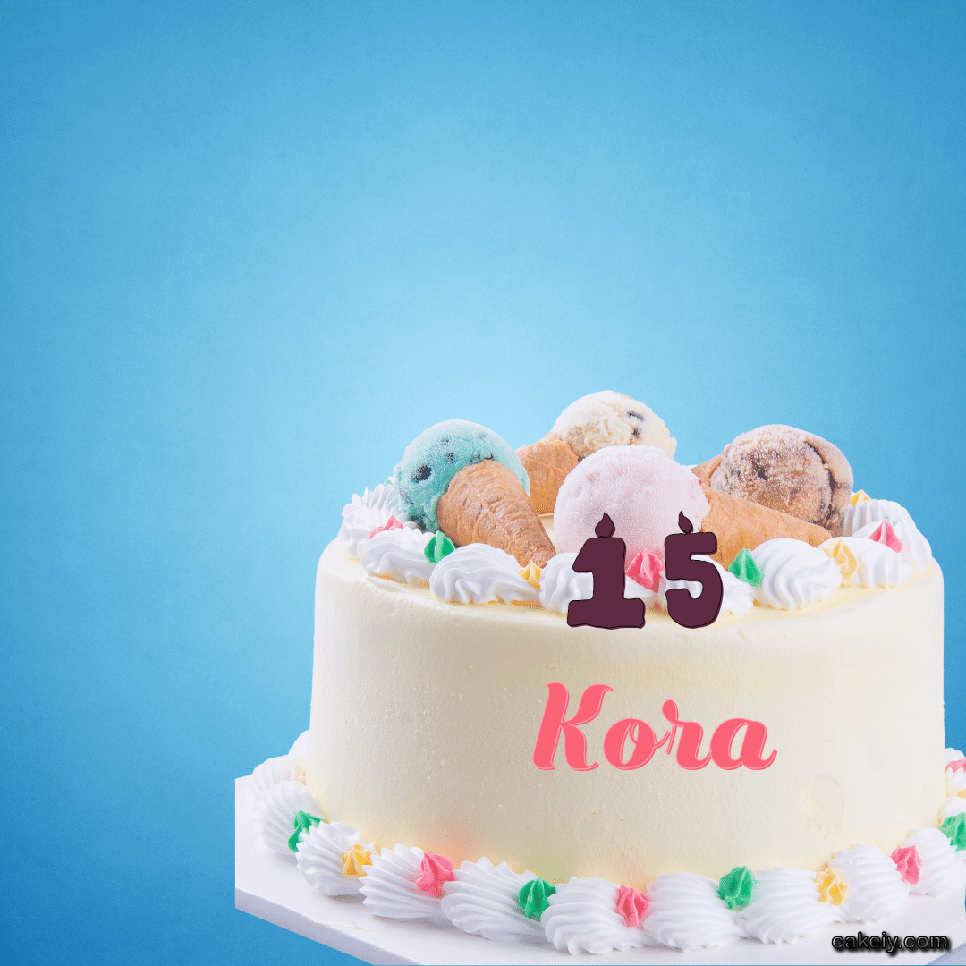 White Cake with Ice Cream Top for Kora